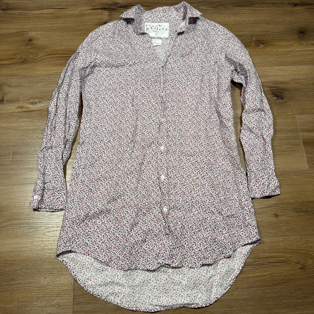Frank & Eileen Mary Shirt Dress Womens XS Linen Floral Print Long Sleeve Button